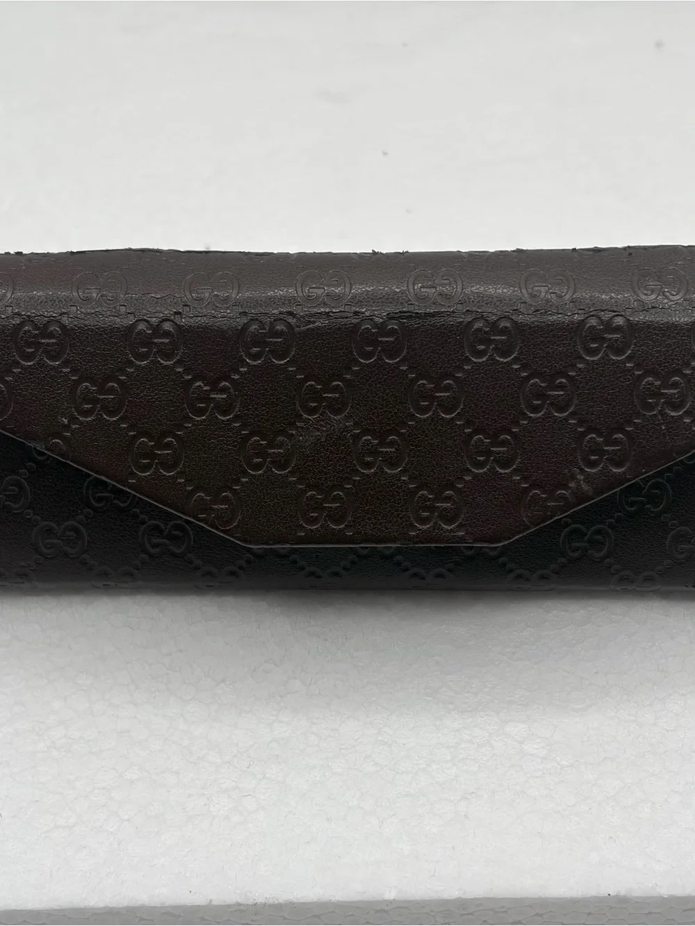 Gucci Brown Embossed GG Leather Glasses Case